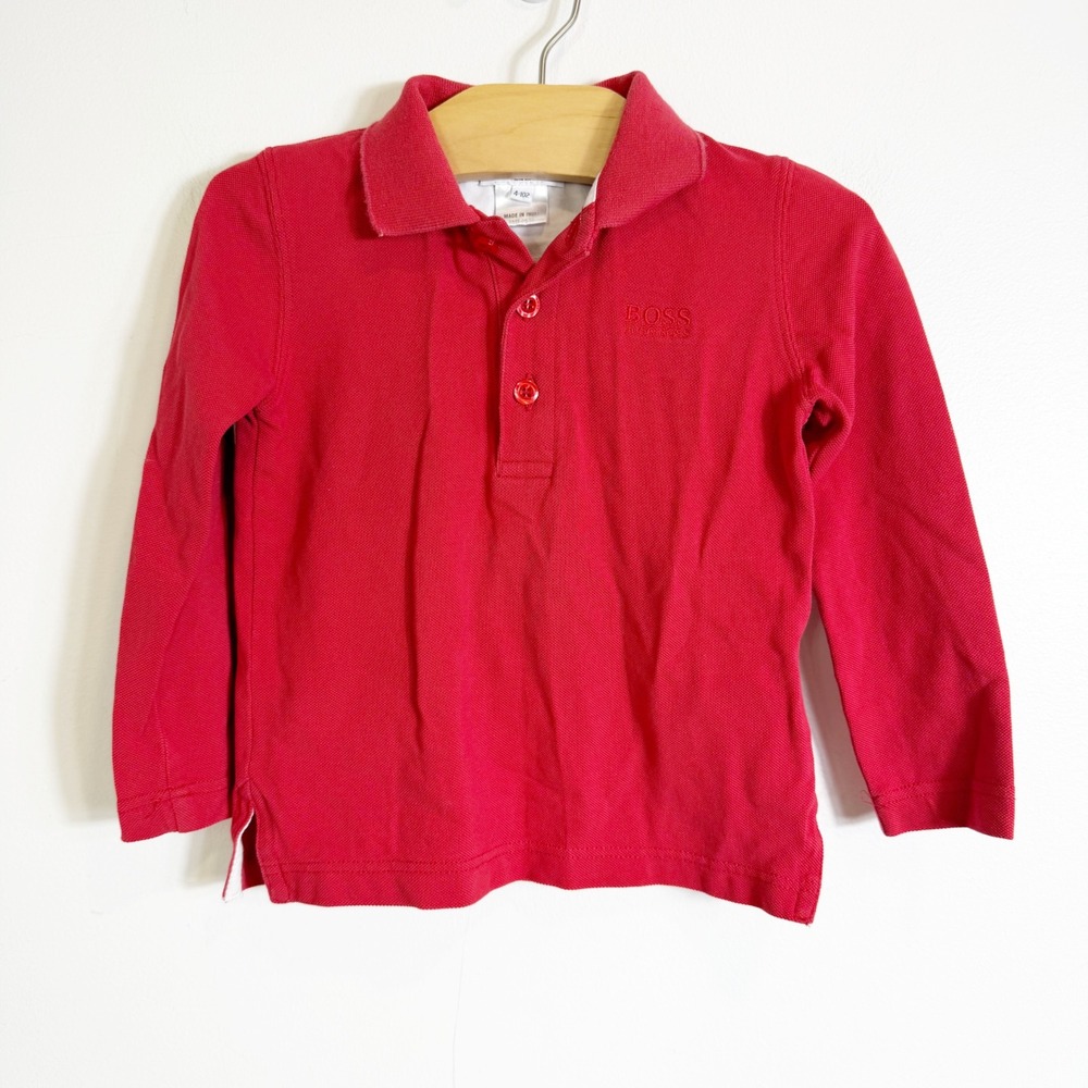 Hugo Boss Polo Shirt Boys 4 Red Long Sleeve Slim Fit Embroidered Logo